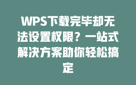 WPS下载完毕却无法设置权限？一站式解决方案助你轻松搞定 一